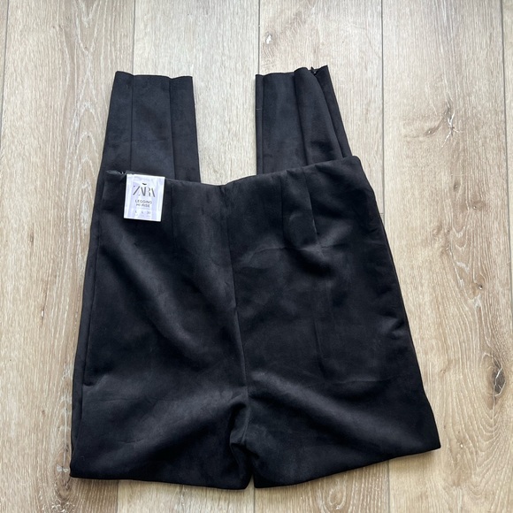 Zara Faux Suede Black Leggings, Zipper Hem - Picture 8 of 15